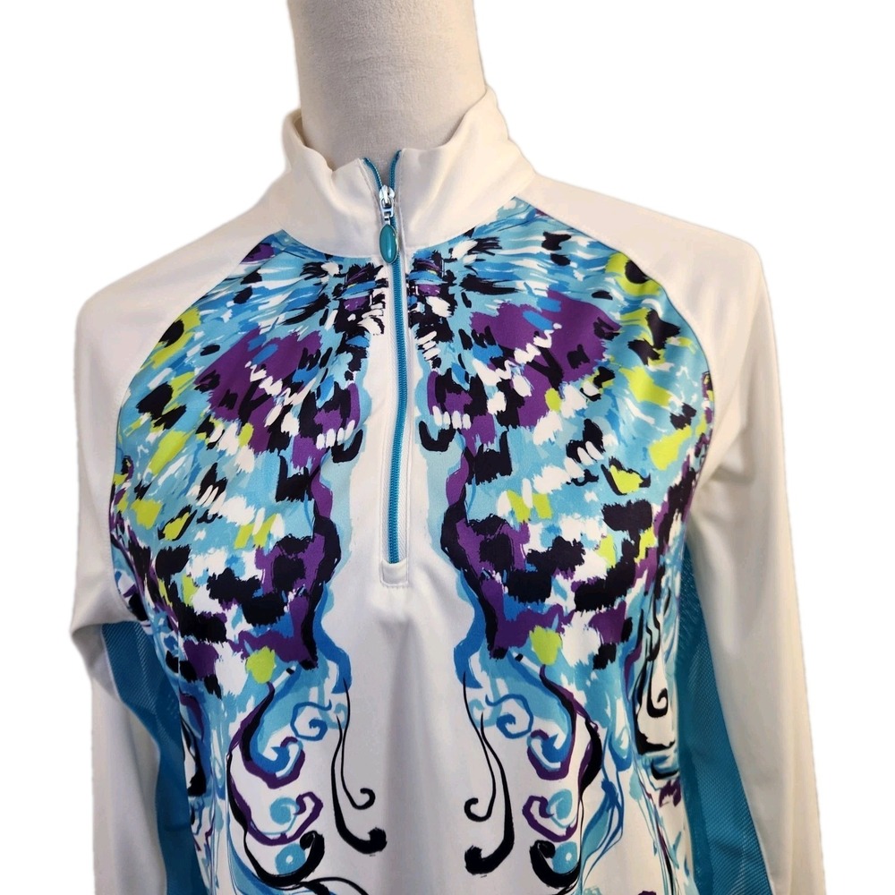 Greg Norman Womens 1/4 Zip Stretch Pullover Size Medium Solar Prism Print Top
